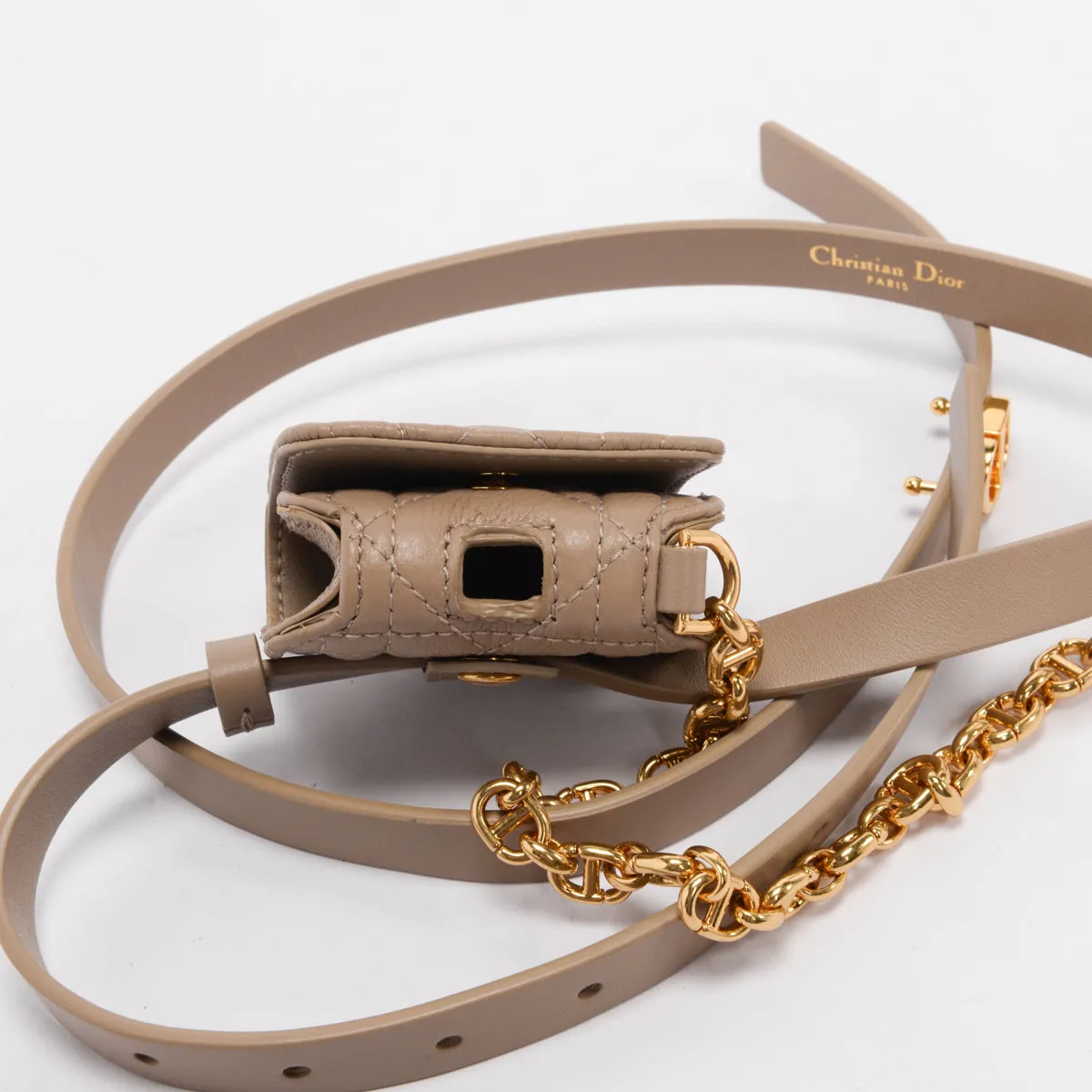 Dior Taupe Calfskin Caro Belt With Pods Pouch