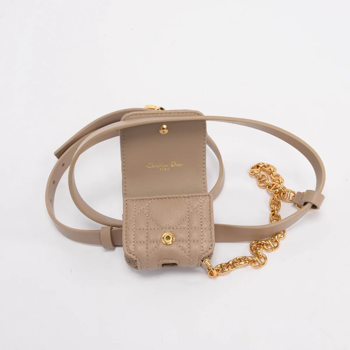 Dior Taupe Calfskin Caro Belt With Pods Pouch