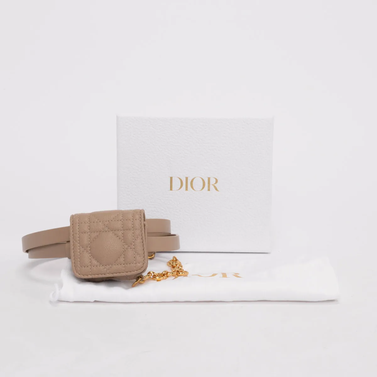 Dior Taupe Calfskin Caro Belt With Pods Pouch