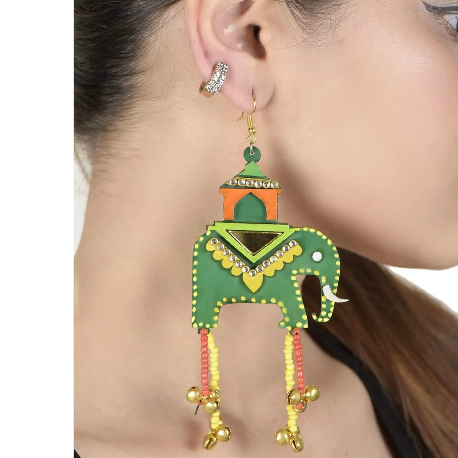 Elephant Green Hand painted Earring