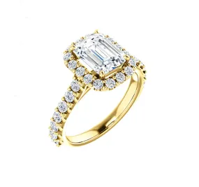 Emerald Cut Halo Setting with Diamonds in Shank