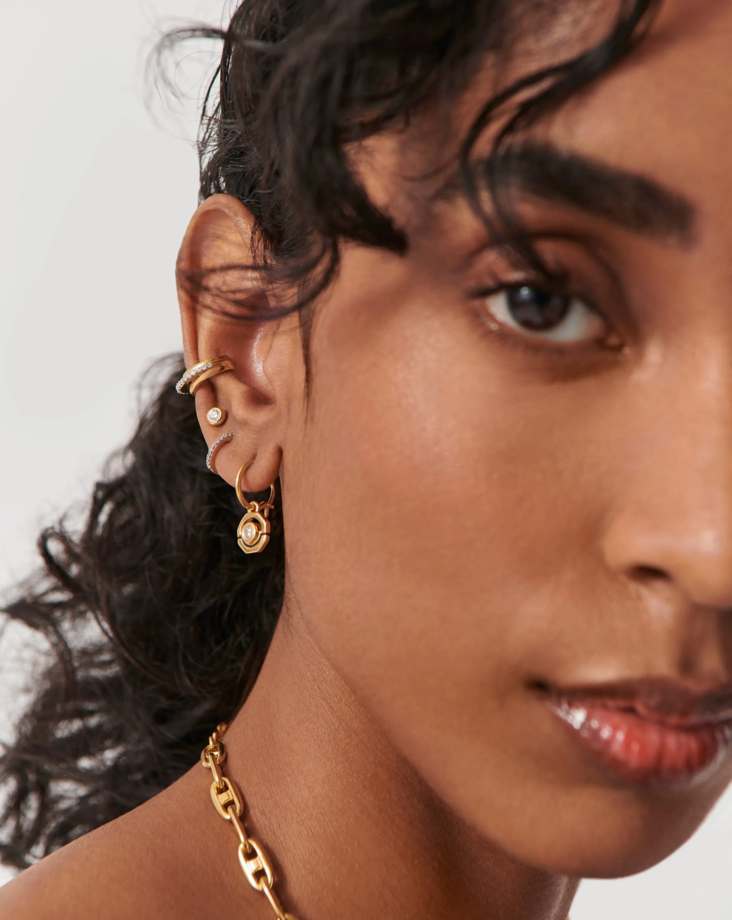 Enamel & Stone Charm Mini Hoop Earrings