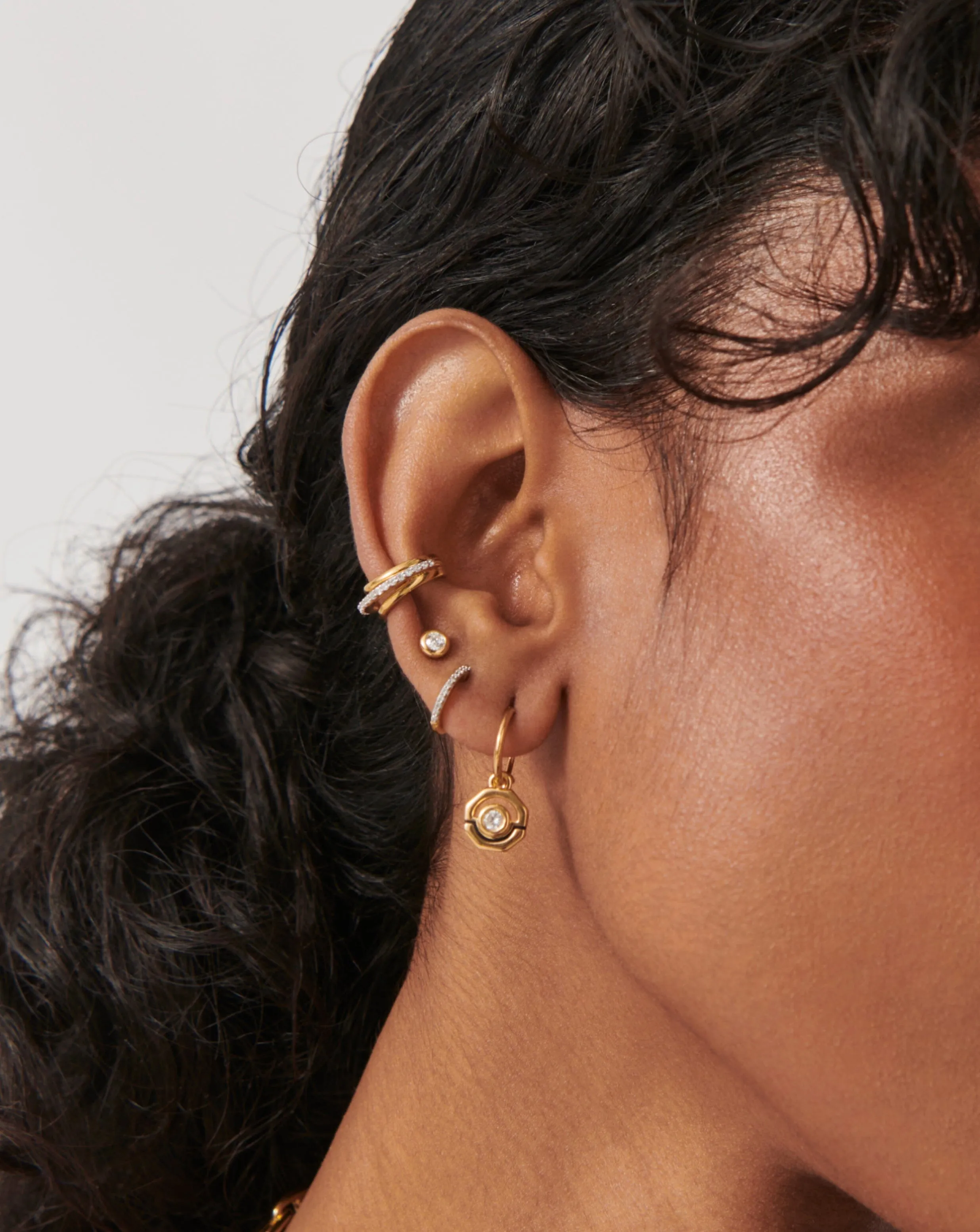 Enamel & Stone Charm Mini Hoop Earrings