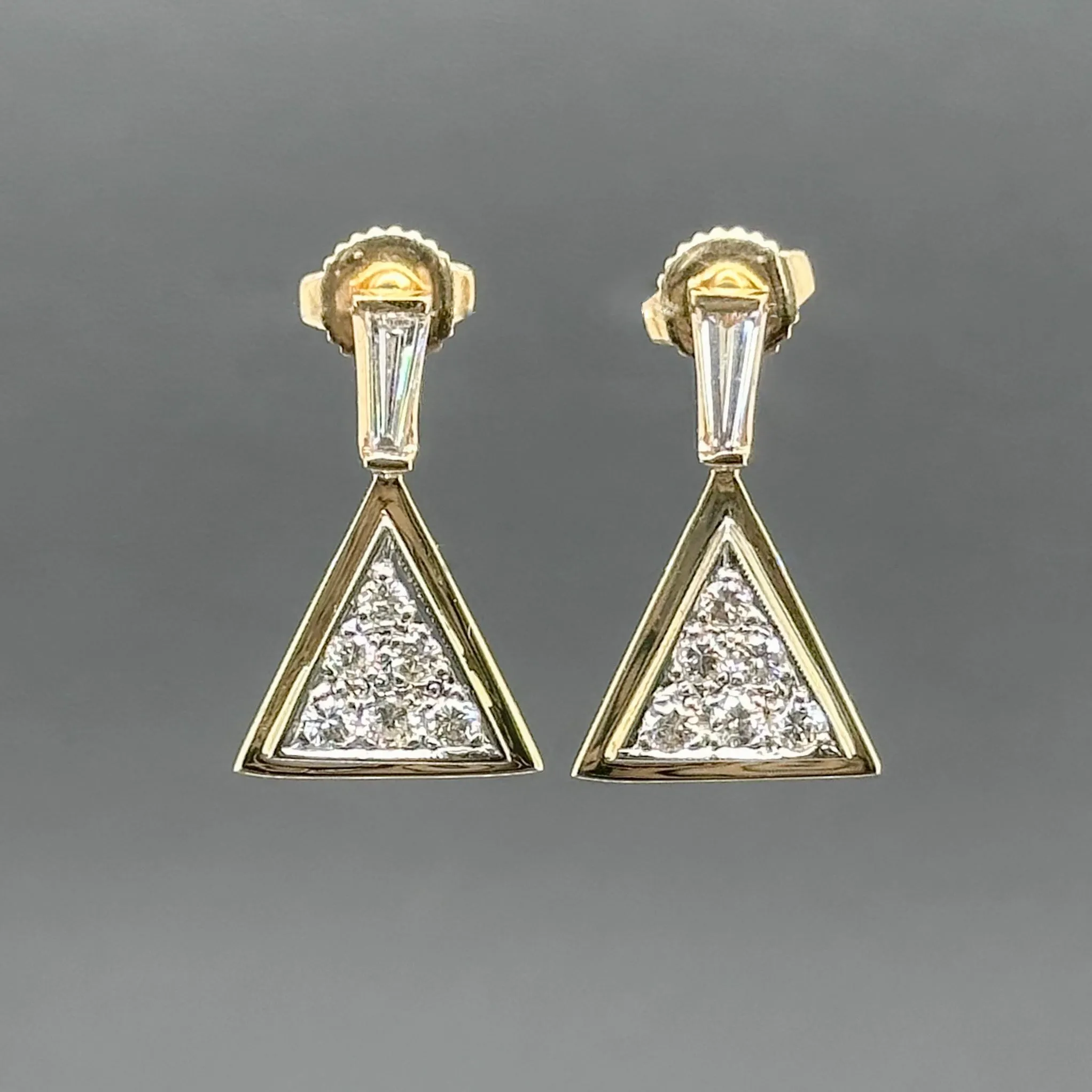 Estate 14K TT Gold 0.77ctw G-H/VS1-SI2 Diamond Triangle Drop Earrings