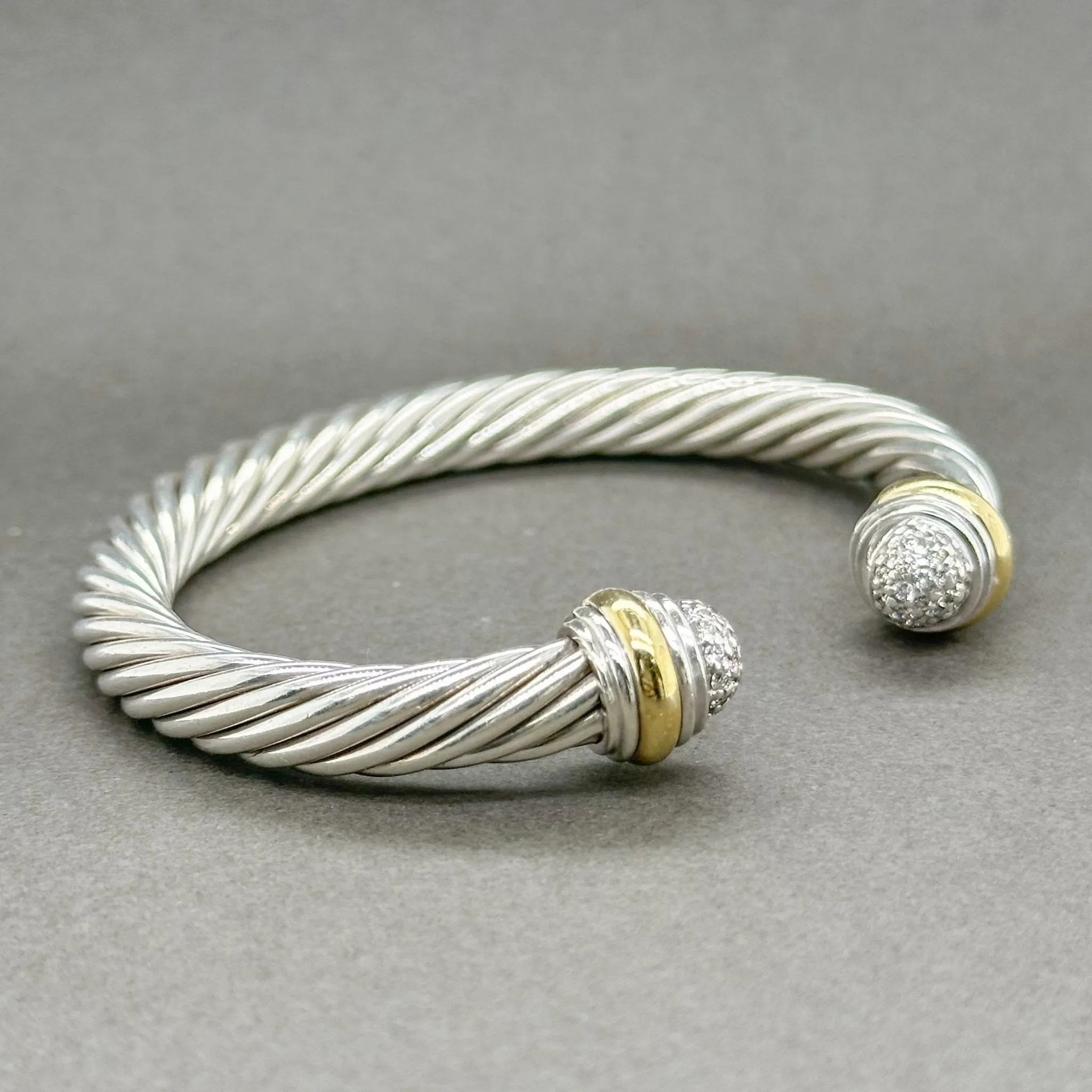 Estate David Yurman SS Cable Classic 0.49ctw G-H/SI1 Diamond Bracelet