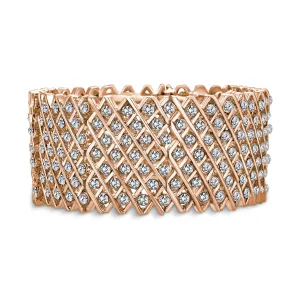 Fashion Wide Silver Rose Gold Plate Crystal Statement Stretch Bracelet