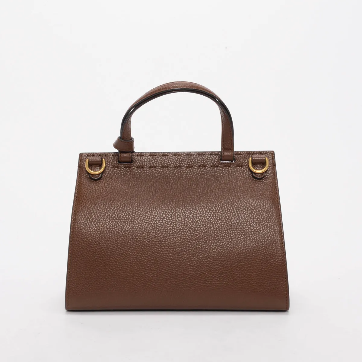 Gucci Brown Calfskin Mini GG Marmont Top Handle Bag