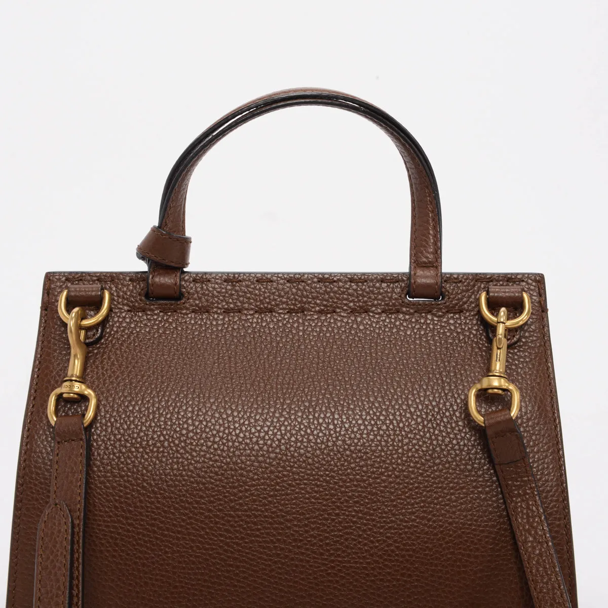 Gucci Brown Calfskin Mini GG Marmont Top Handle Bag