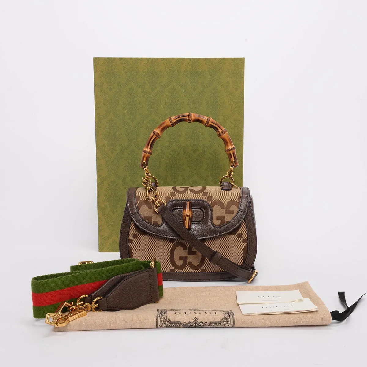 Gucci Brown Jumbo GG Small Bamboo 1947 Bag