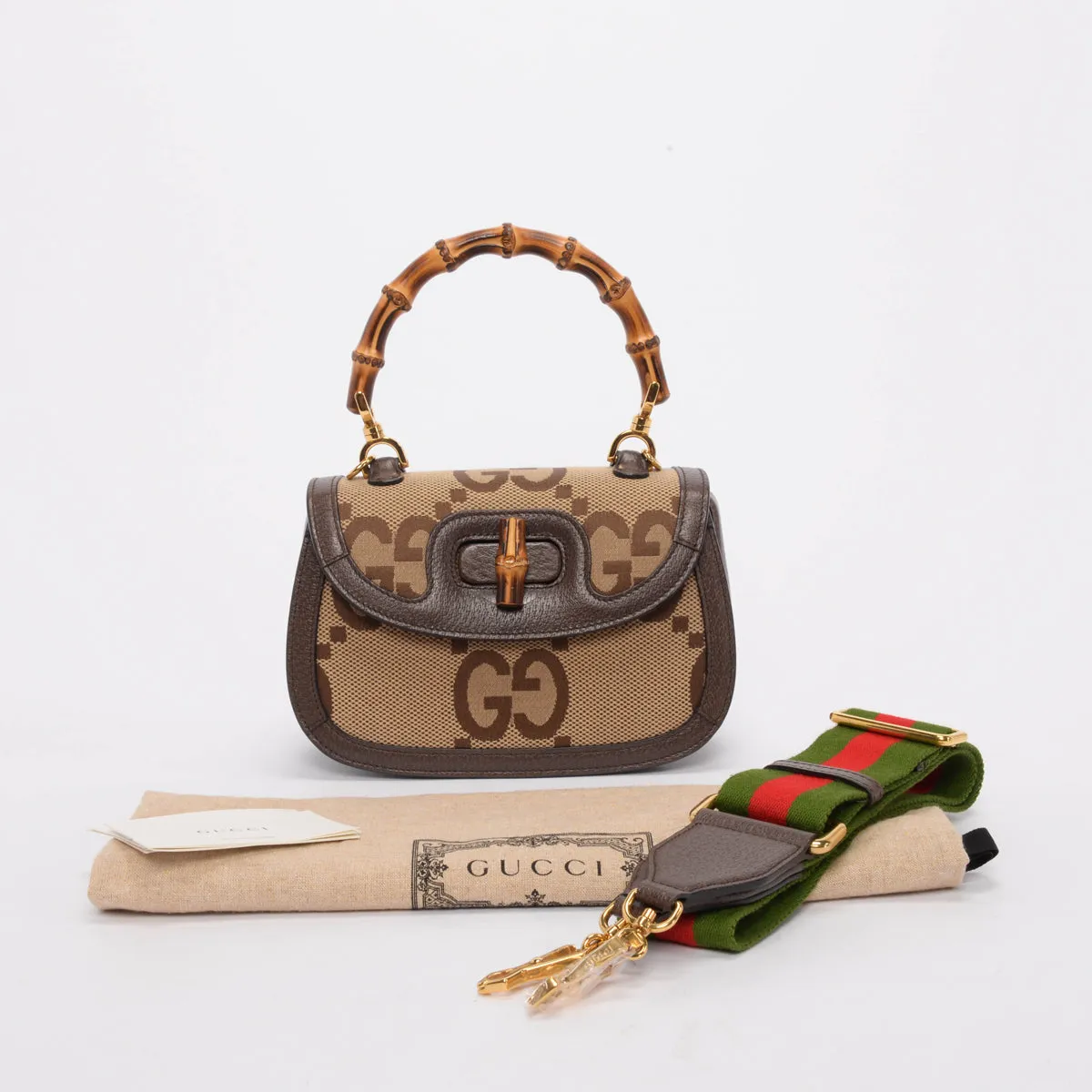 Gucci Brown Jumbo GG Small Bamboo 1947 Bag