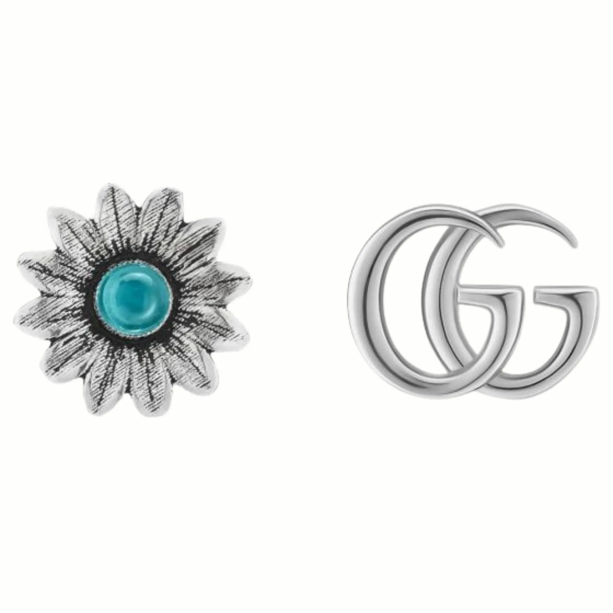 GUCCI GG MARMONT EARRINGS WITH STERLING SILVER FLOWER AND BLUE TOPAZ