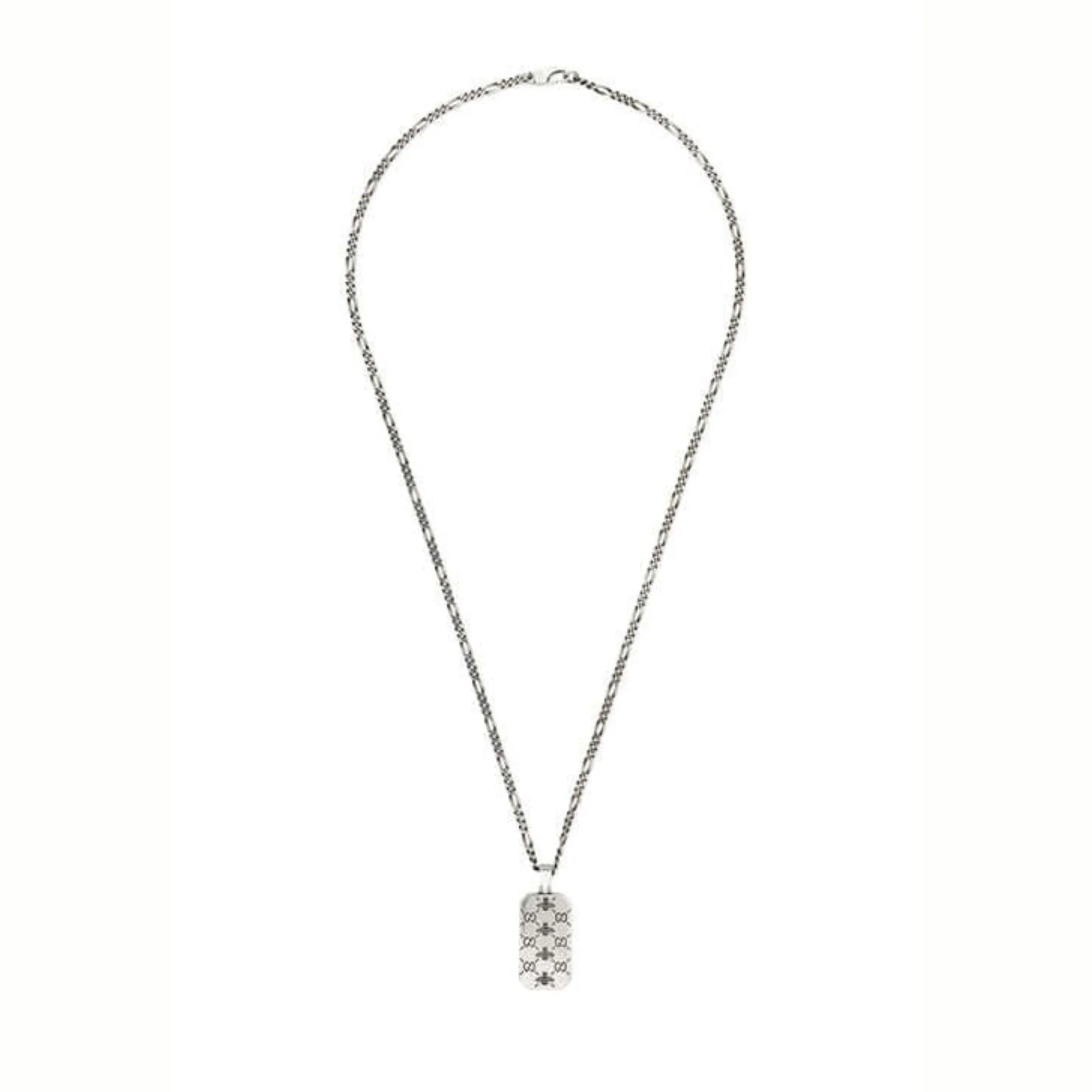 GUCCI SIGNATURE STERLING SILVER DOG TAG PENDANT NECKLACE