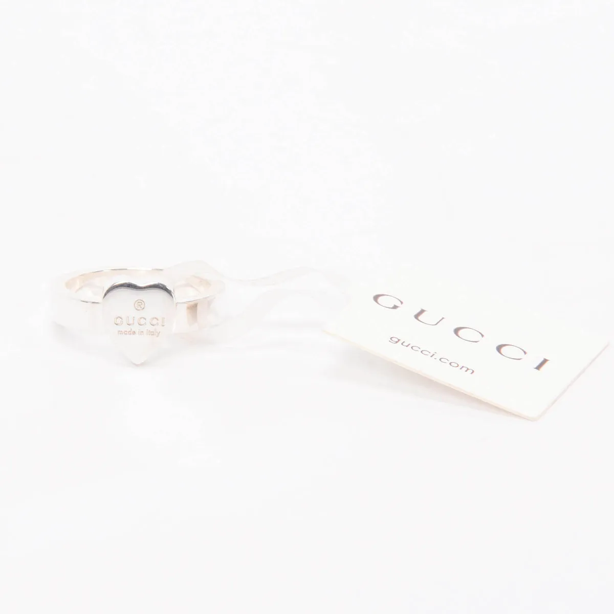 Gucci Sterling Silver Heart Pendant Trademark Ring