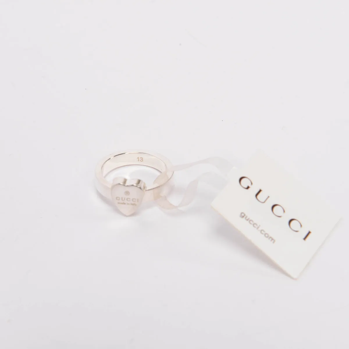 Gucci Sterling Silver Heart Pendant Trademark Ring