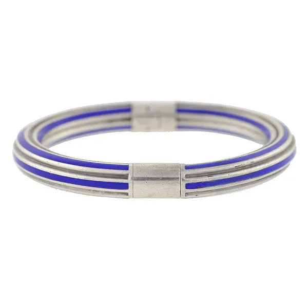 GUCCI Vintage Sterling & Blue Enamel Hinged Bangle Bracelet