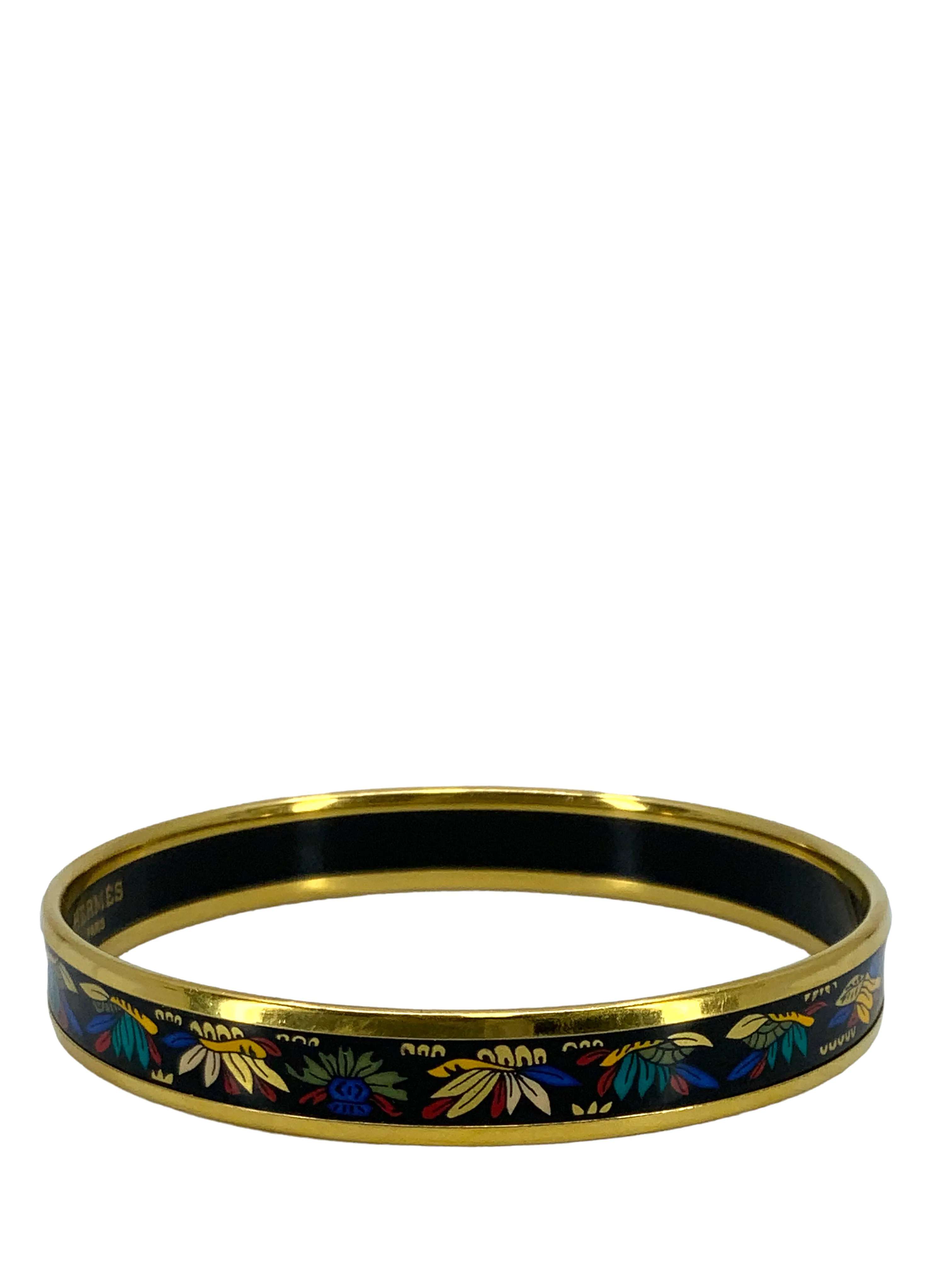 HERMES Botanical Printed Enamel Narrow Bracelet 65