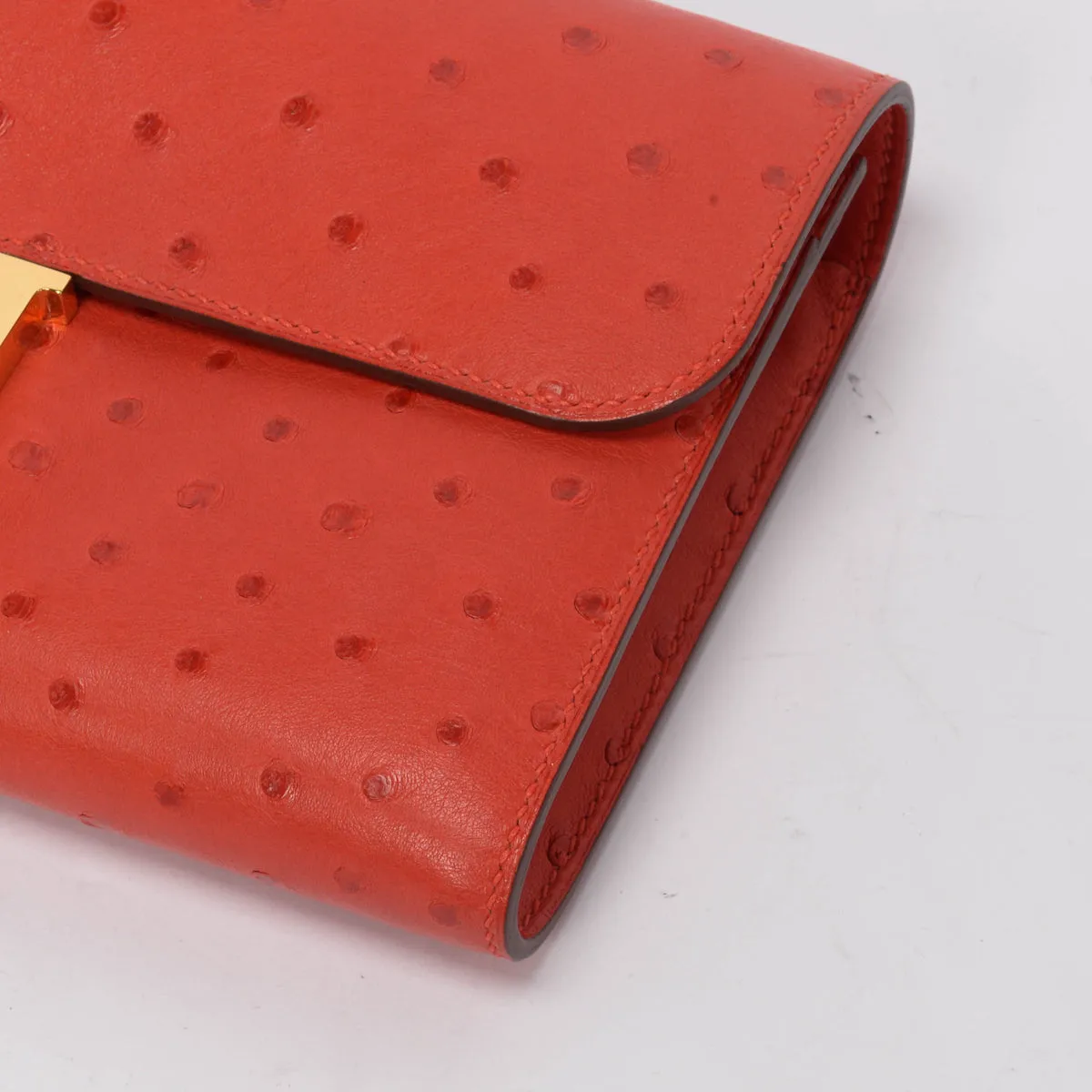 Luxurious Hermes Rouge Vif Ostrich Leather Constance Long Wallet for Women