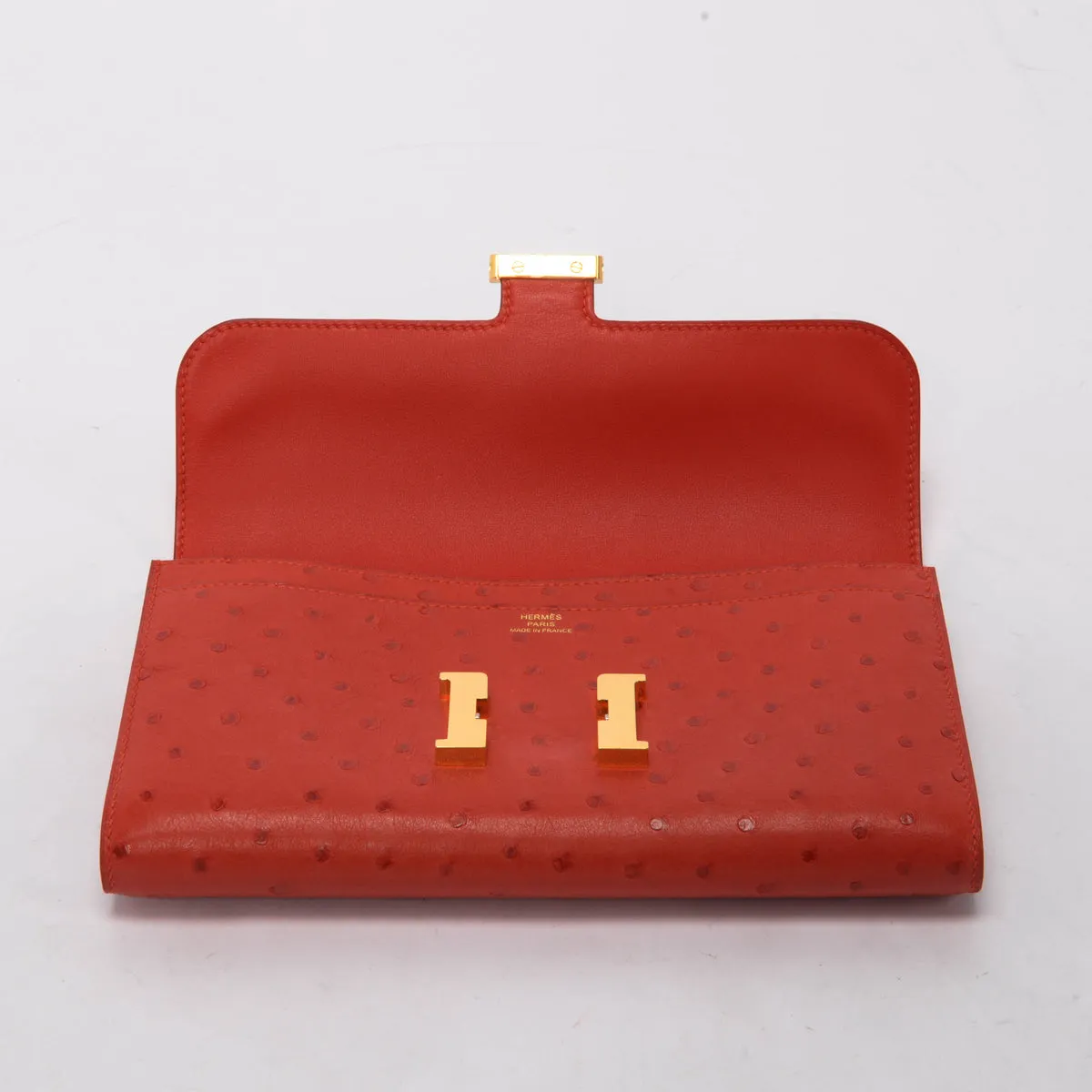 Luxurious Hermes Rouge Vif Ostrich Leather Constance Long Wallet for Women