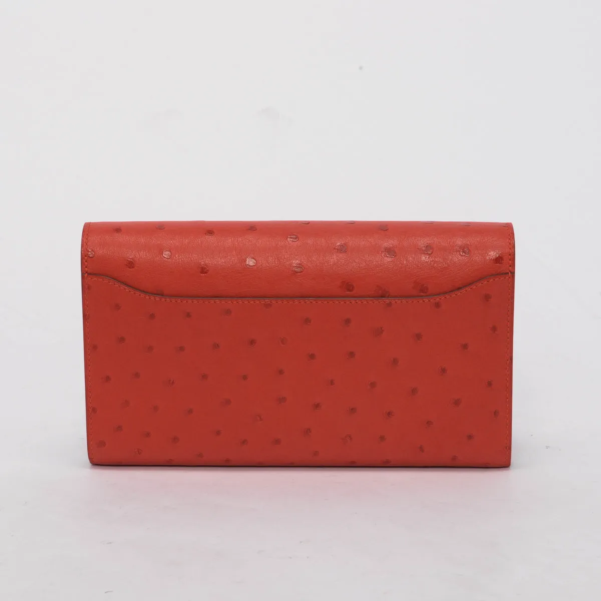 Luxurious Hermes Rouge Vif Ostrich Leather Constance Long Wallet for Women