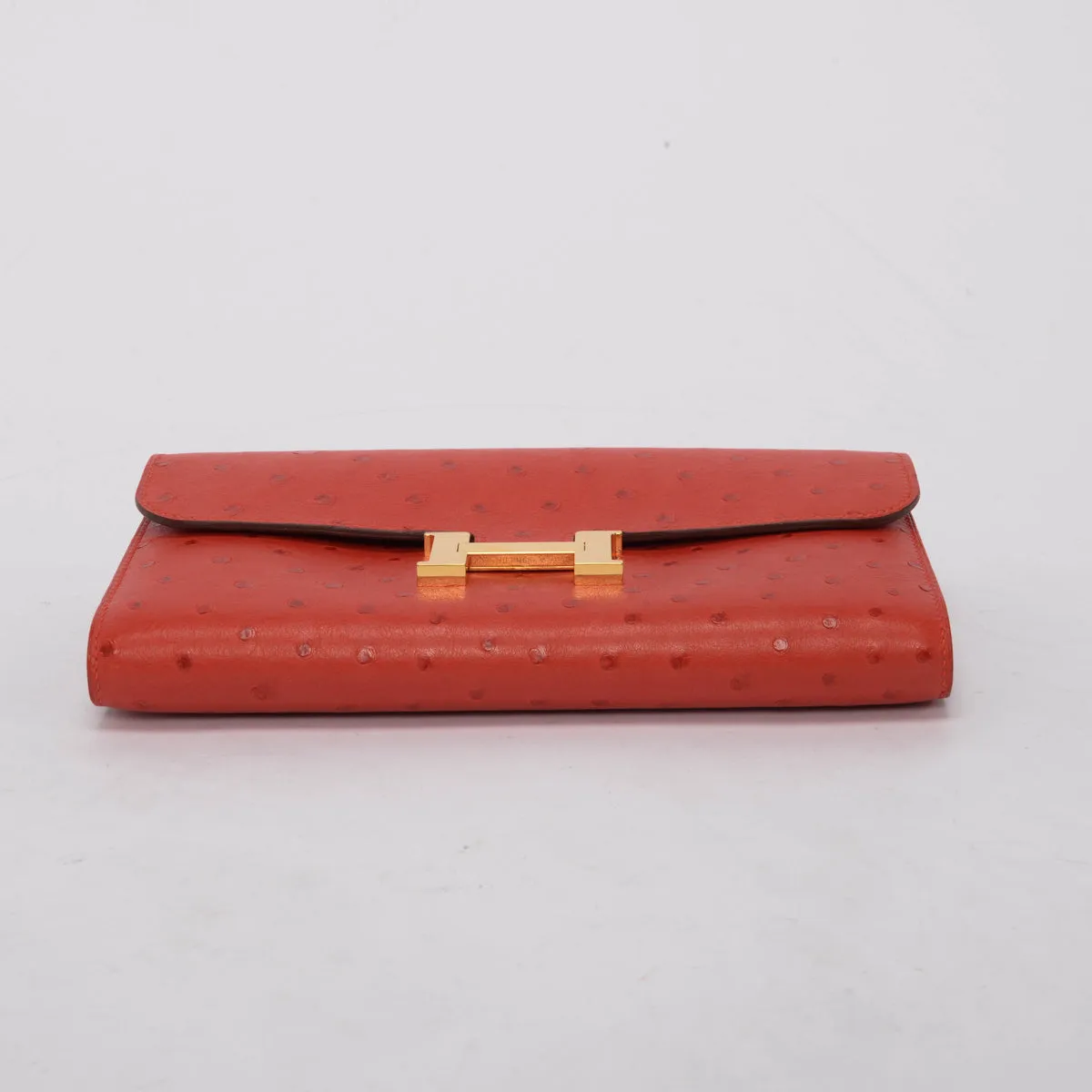 Luxurious Hermes Rouge Vif Ostrich Leather Constance Long Wallet for Women