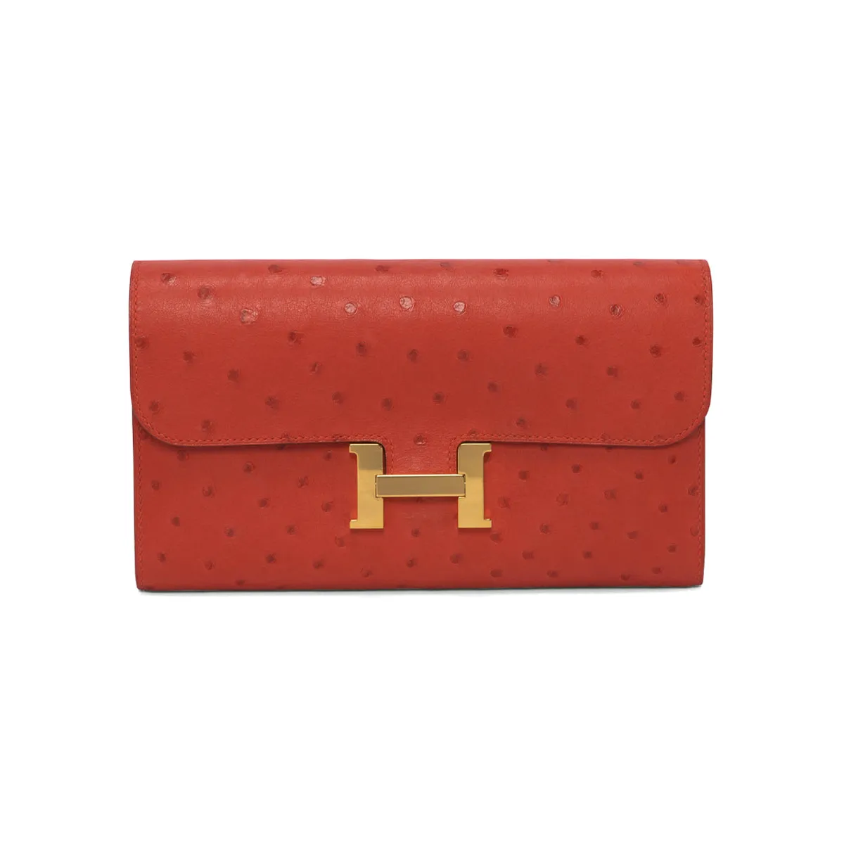 Luxurious Hermes Rouge Vif Ostrich Leather Constance Long Wallet for Women