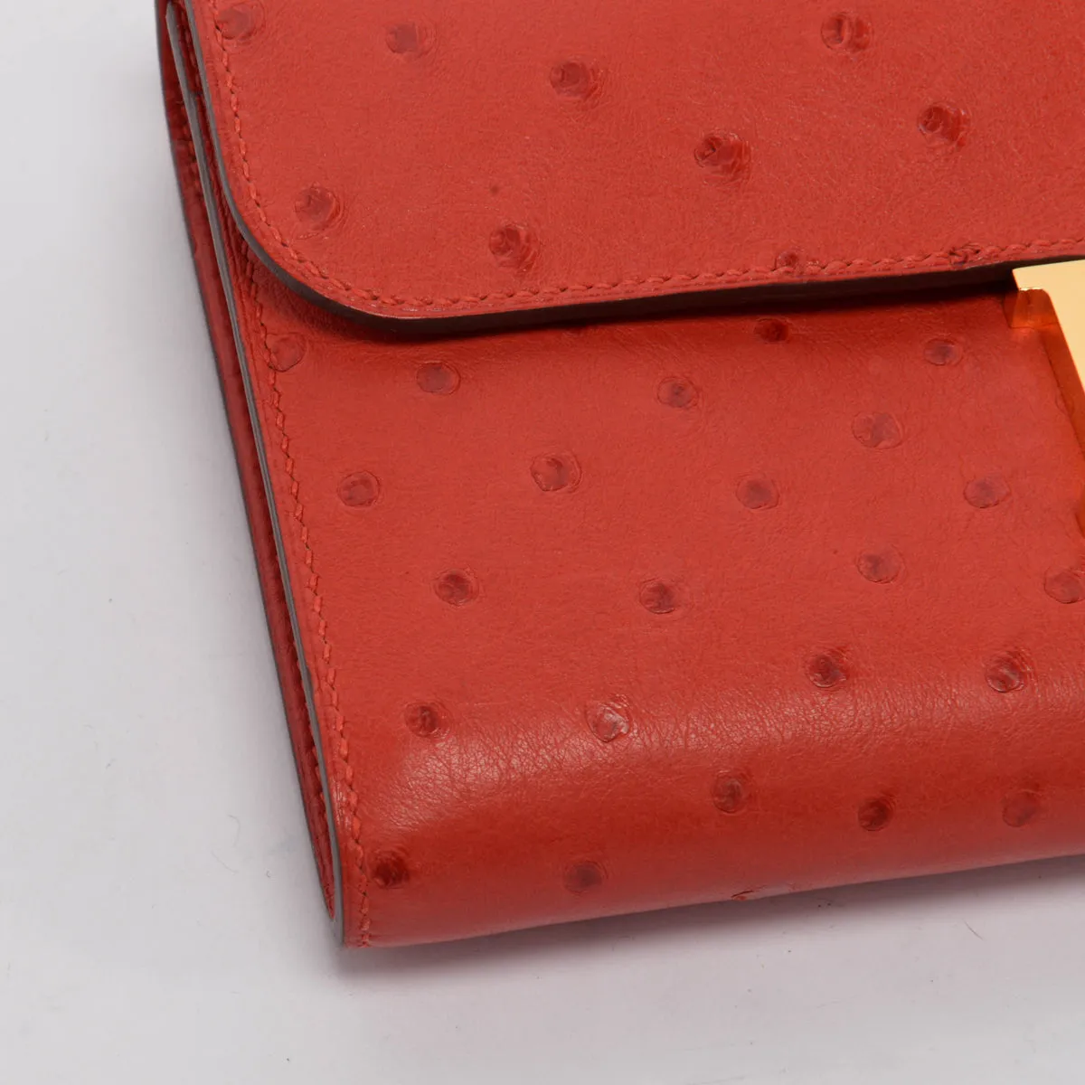 Luxurious Hermes Rouge Vif Ostrich Leather Constance Long Wallet for Women