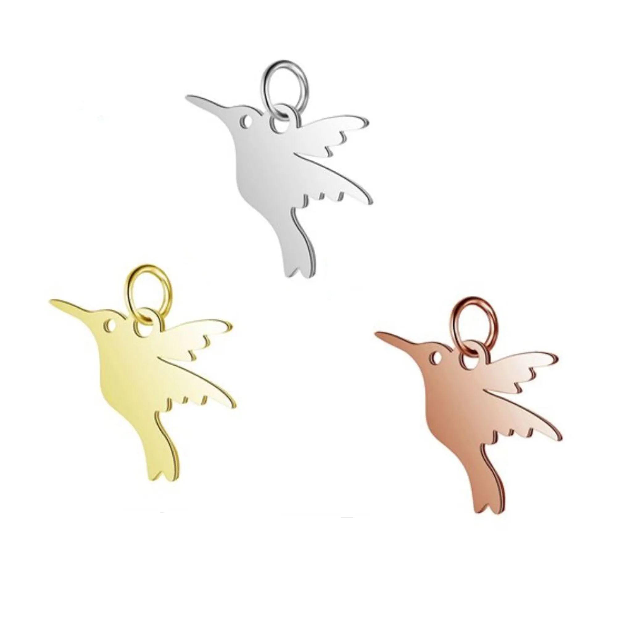 Hummingbird Charms, 24kt  Gold Plated Stainless Steel, 13x15x1mm, 3mm Jump Ring, Lot Size 5 Charms, #1667 G