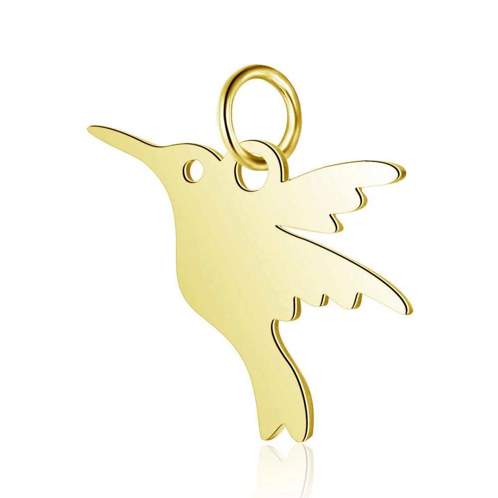 Hummingbird Charms, 24kt  Gold Plated Stainless Steel, 13x15x1mm, 3mm Jump Ring, Lot Size 5 Charms, #1667 G