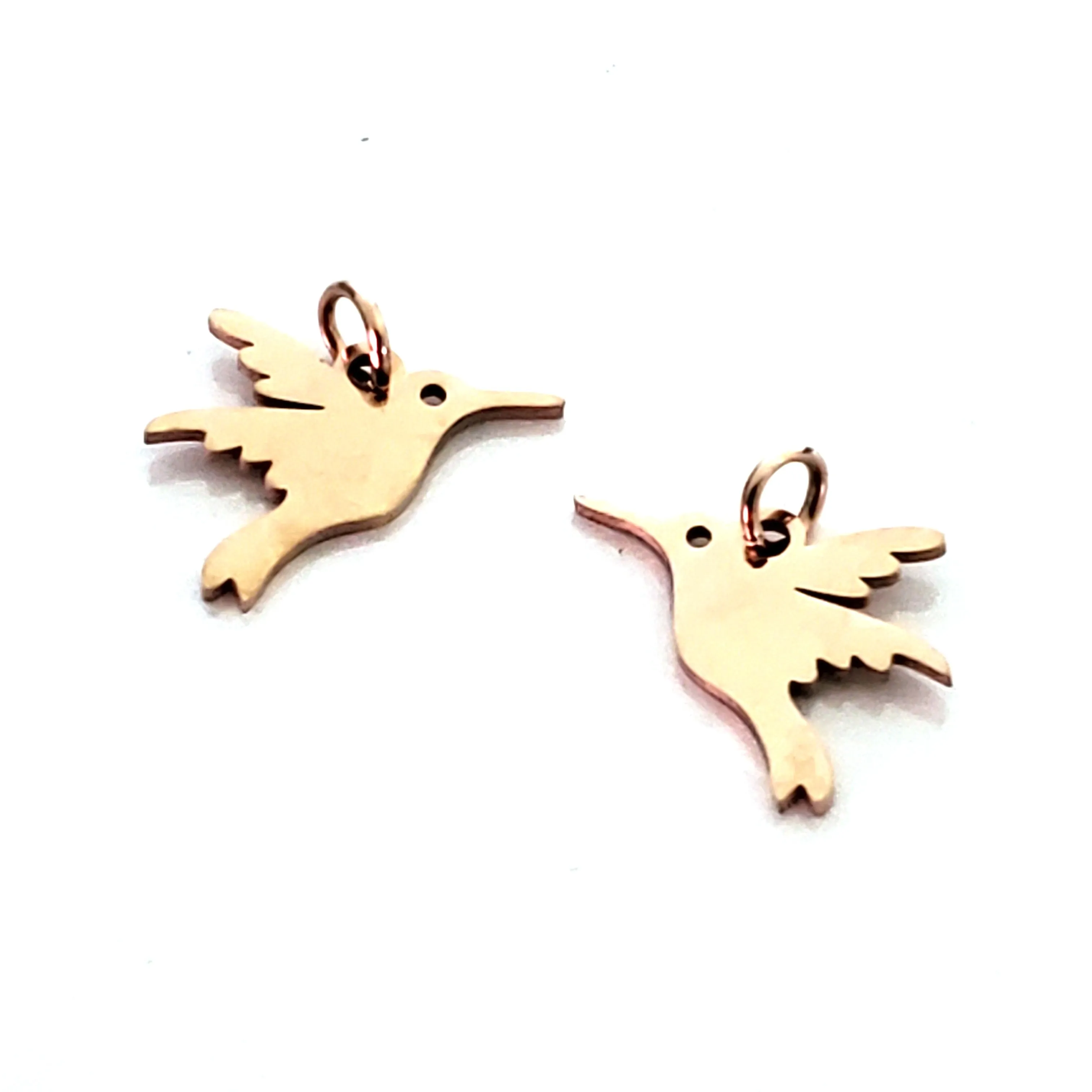 Hummingbird Charms, 24kt  Gold Plated Stainless Steel, 13x15x1mm, 3mm Jump Ring, Lot Size 5 Charms, #1667 G