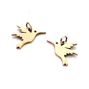 Hummingbird Charms, 24kt  Gold Plated Stainless Steel, 13x15x1mm, 3mm Jump Ring, Lot Size 5 Charms, #1667 G