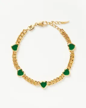 Jelly Heart Gemstone Charm Bracelet |18ct Gold Plated/Green Chalcedony