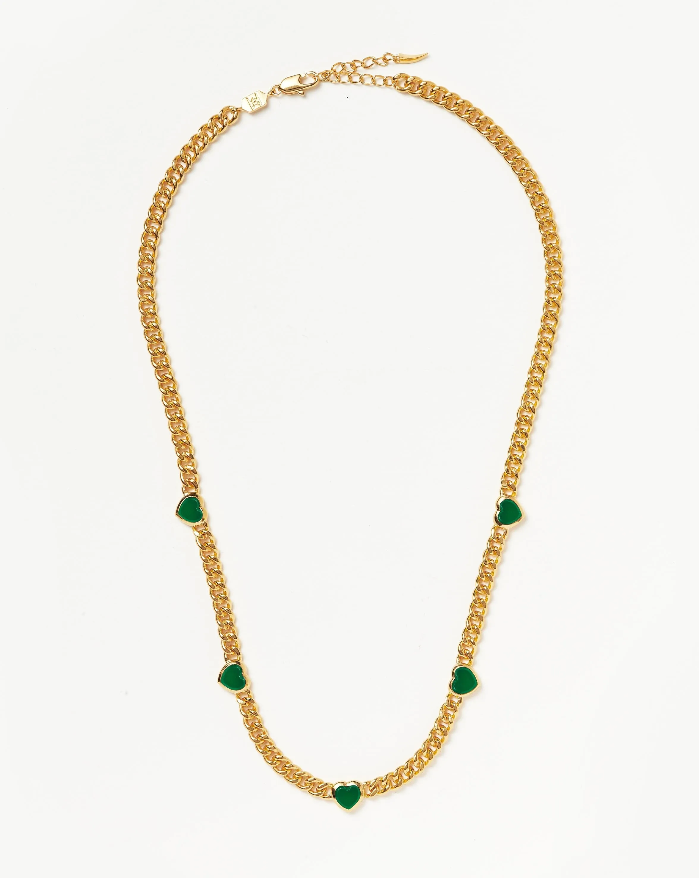 Jelly Heart Gemstone Charm Necklace | 18ct Gold Plated/Green Chalcedony