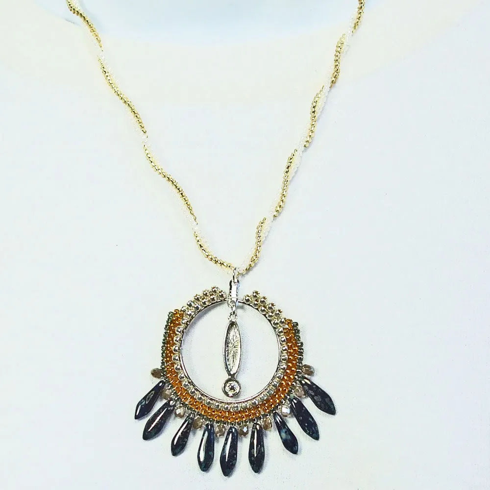 Kalee, Beaded Hoop Pendant, Herringbone Stitch Neckwear, Necklace