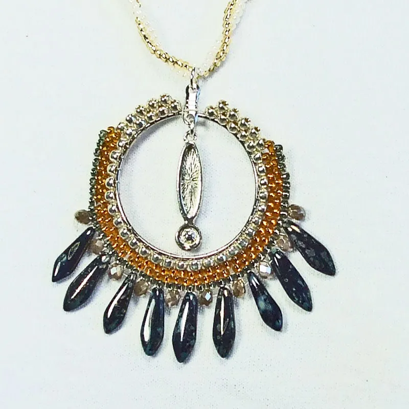 Kalee, Beaded Hoop Pendant, Herringbone Stitch Neckwear, Necklace