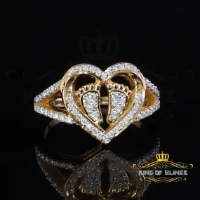 King of Bling's 1.00ct Women Moissanite Mom Yellow Heart Child feet VVS D 925 Silver RingSz 8