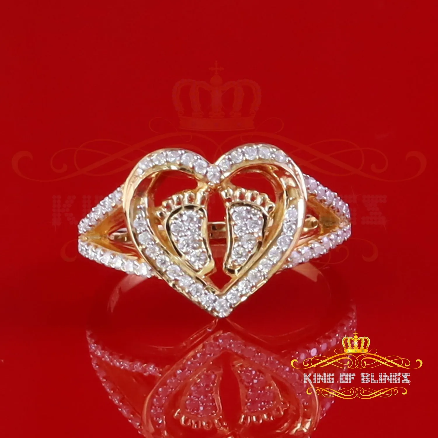 King of Bling's 1.00ct Women Moissanite Mom Yellow Heart Child feet VVS D 925 Silver RingSz 8