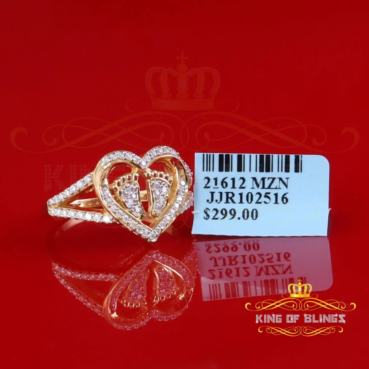 King of Bling's 1.00ct Women Moissanite Mom Yellow Heart Child feet VVS D 925 Silver RingSz 8