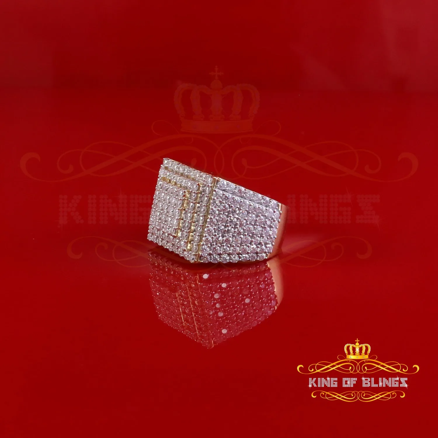 King of Bling's Men's 925 Sterling Silver 5.50ct VVS 'D' Moissanite Yellow Square Rings Size 10