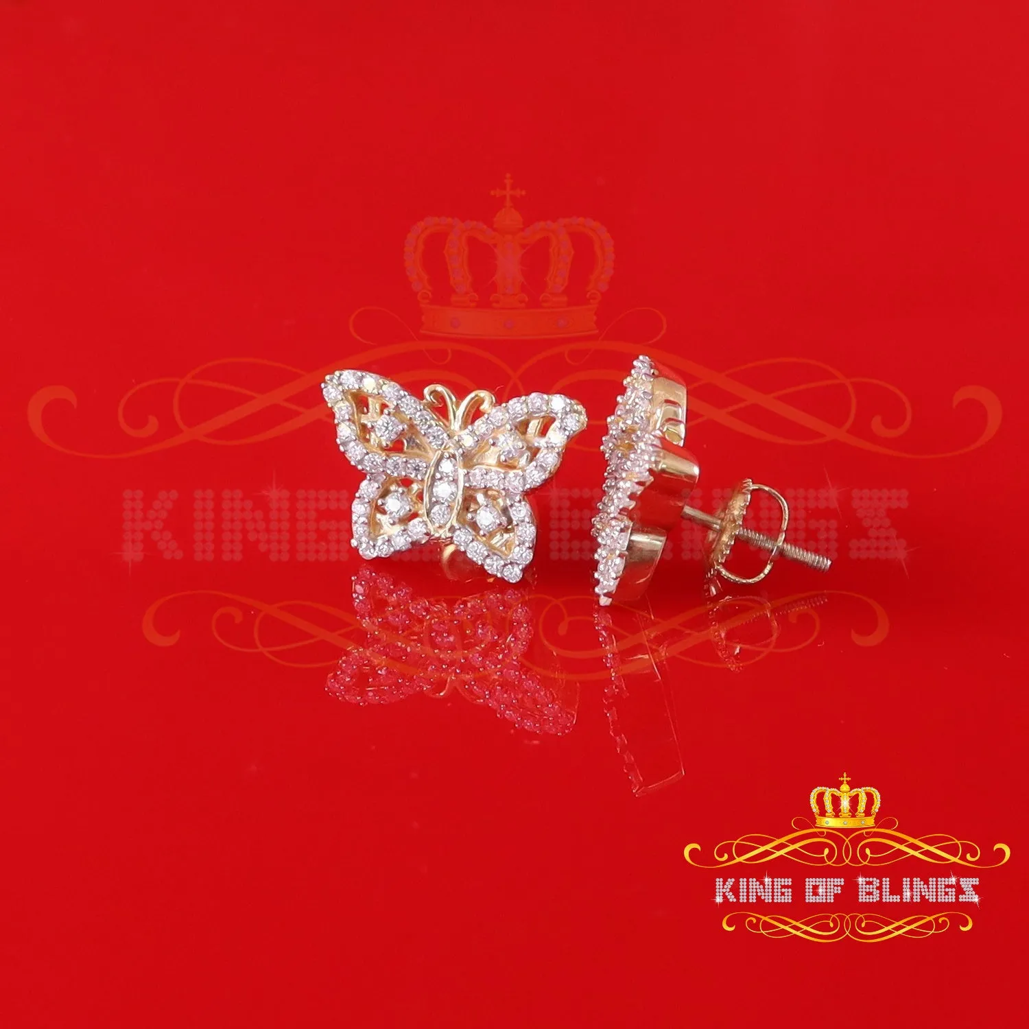 King  of Bling's Men's/Womens 925 Silver Yellow 0.50ct VVS 'D' Moissanite Butterfly Stud Earrings