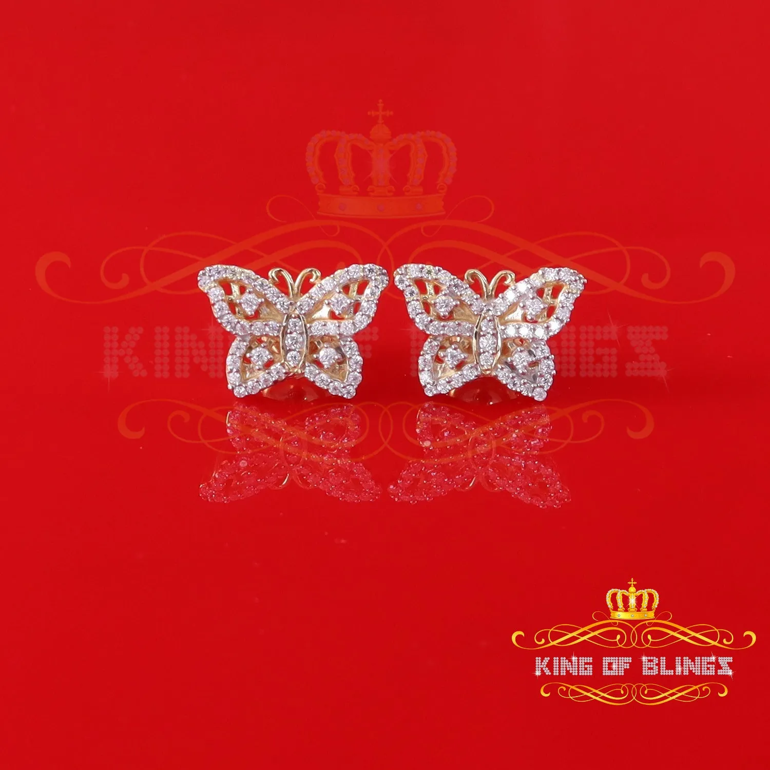 King  of Bling's Men's/Womens 925 Silver Yellow 0.50ct VVS 'D' Moissanite Butterfly Stud Earrings