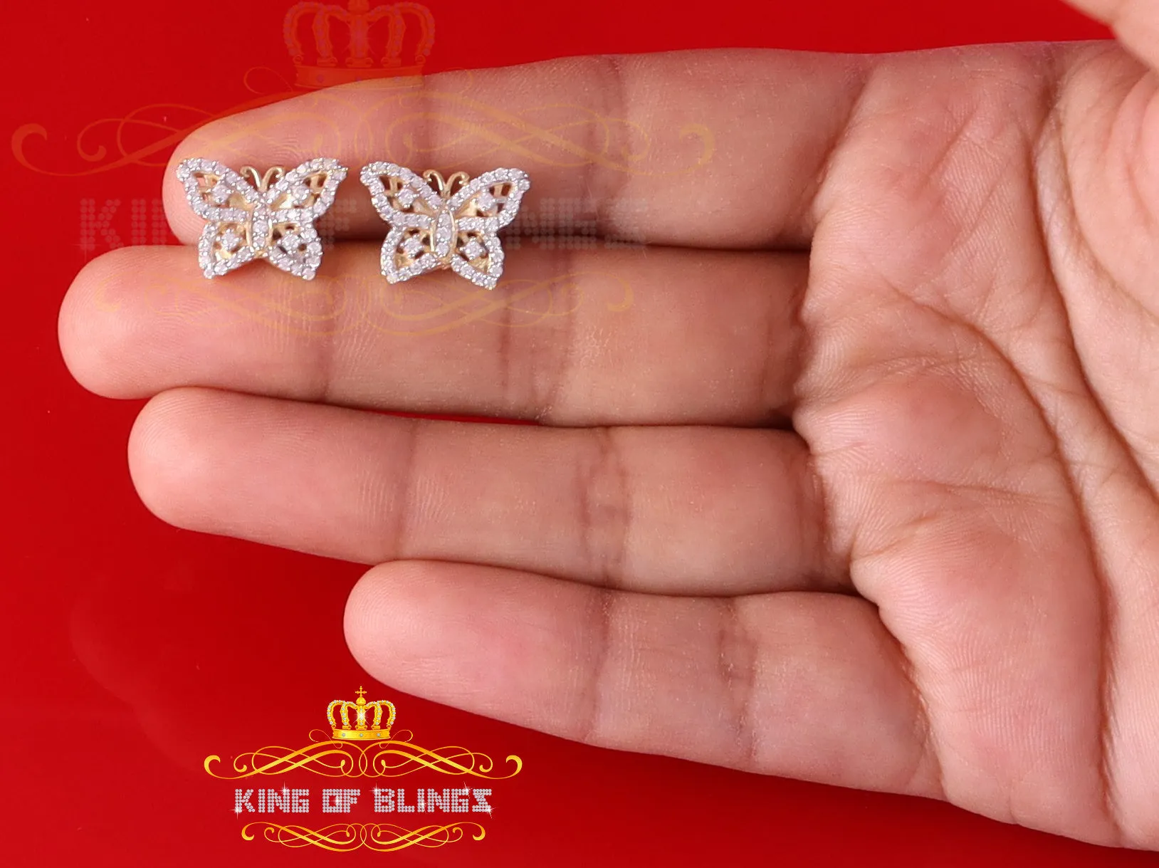 King  of Bling's Men's/Womens 925 Silver Yellow 0.50ct VVS 'D' Moissanite Butterfly Stud Earrings