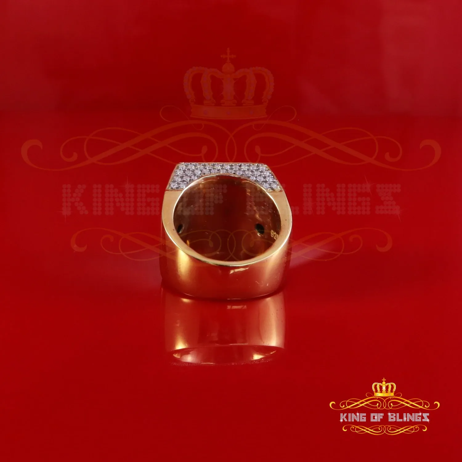 King of Bling's Men's/Womens 925 Yellow Silver 4.00ct VVS 'D' Moissanite 3D Square Rings Size 10