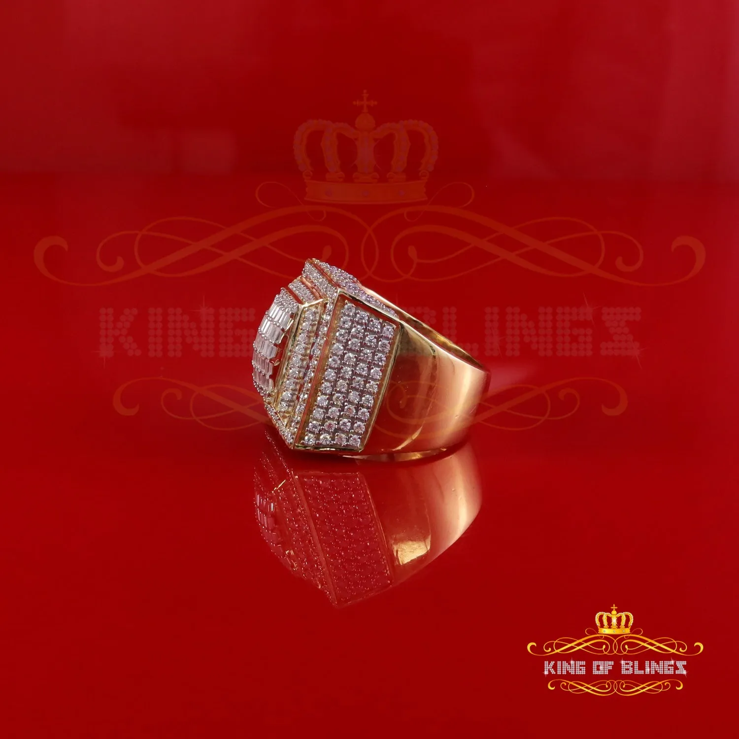 King of Bling's Men's/Womens 925 Yellow Silver 4.00ct VVS 'D' Moissanite 3D Square Rings Size 10