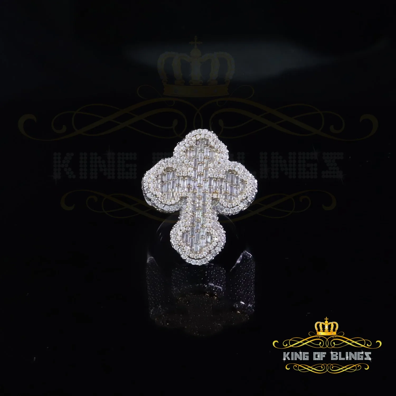 King of Bling's New 925 Sterling Silver 6.00ct VVS D Moissanite Rings Size 10 Yellow Cross Men's