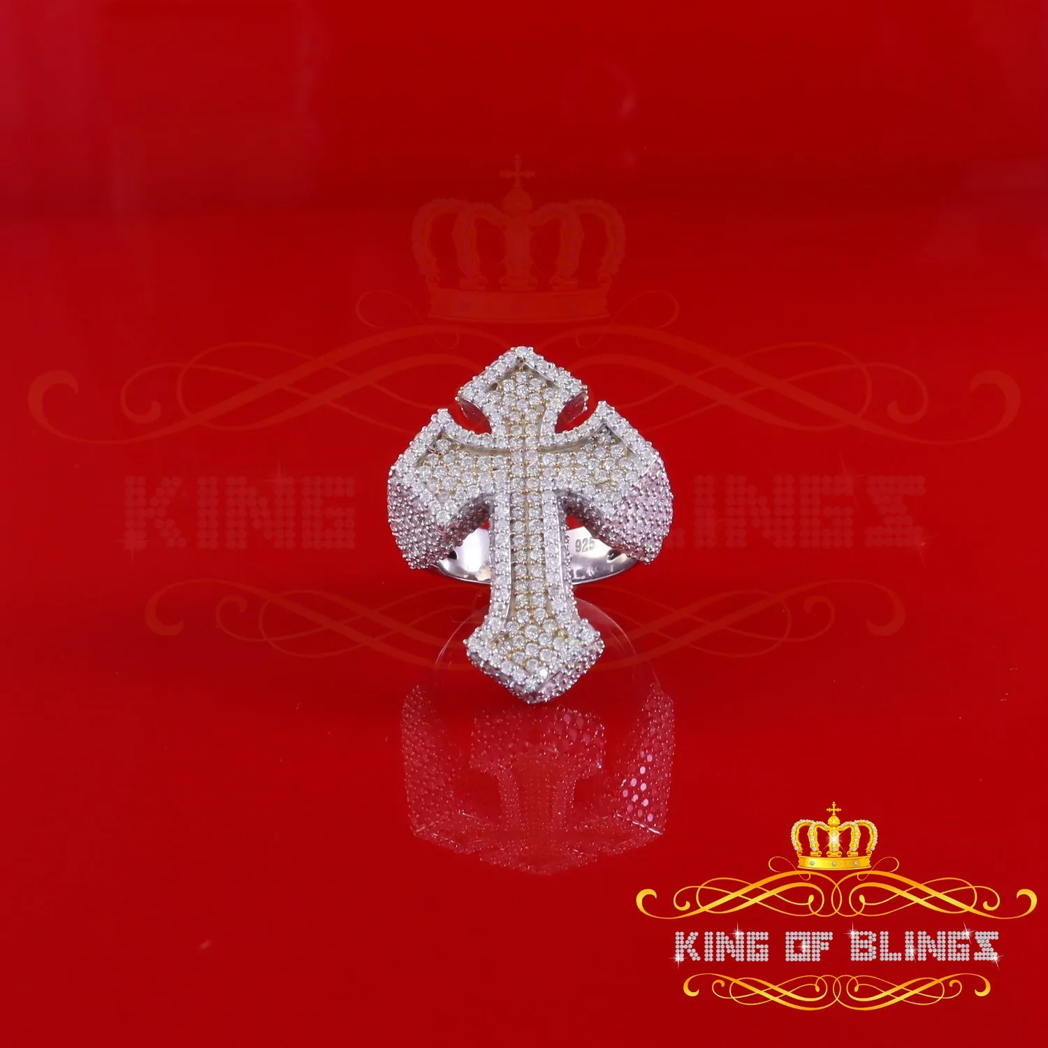 King of Bling's New Men's 925 Sterling Silver 5.50ct VVS D Moissanite White Cross Rings Size 10