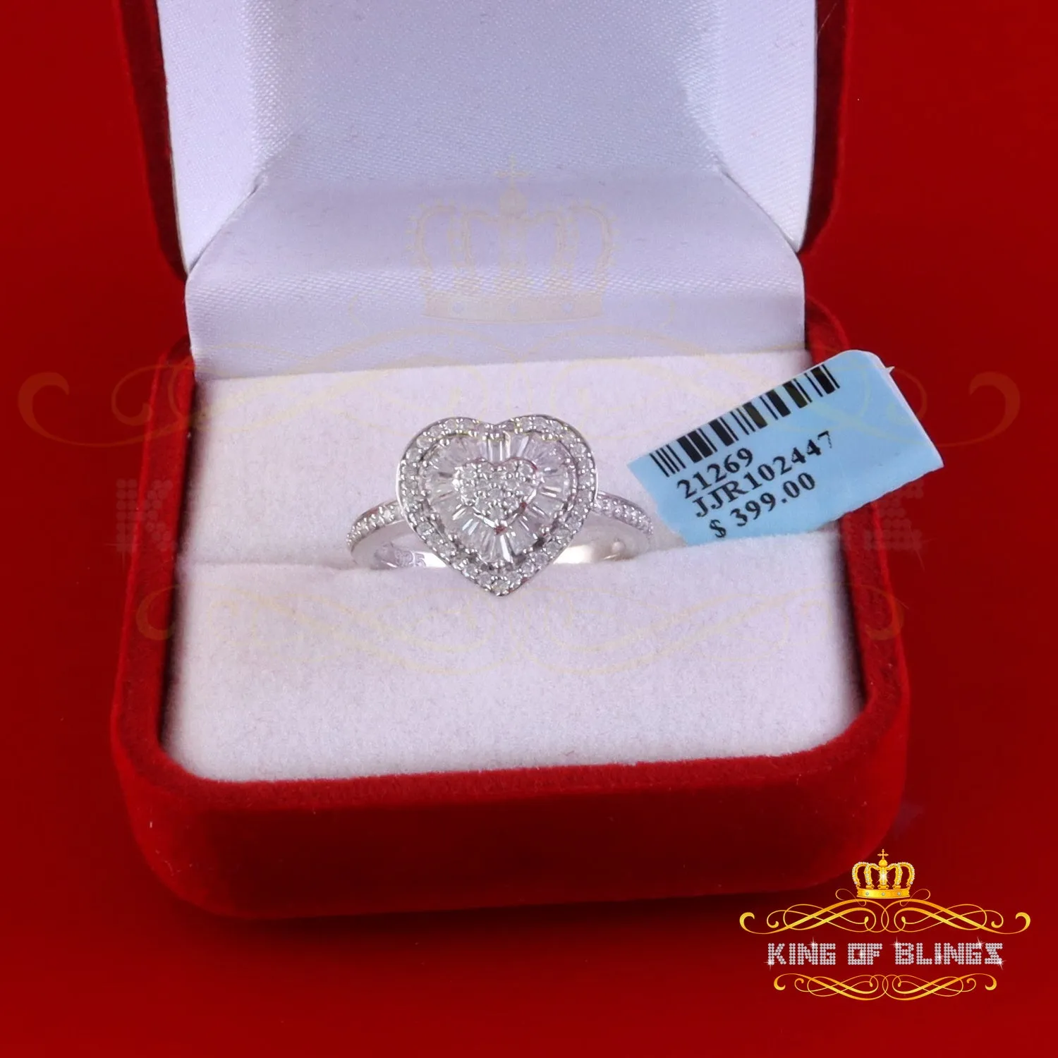 King of Bling's Womens 925 Sterling Silver White 1.00ct VVS 'D' Moissanite Heart Rings Size 7