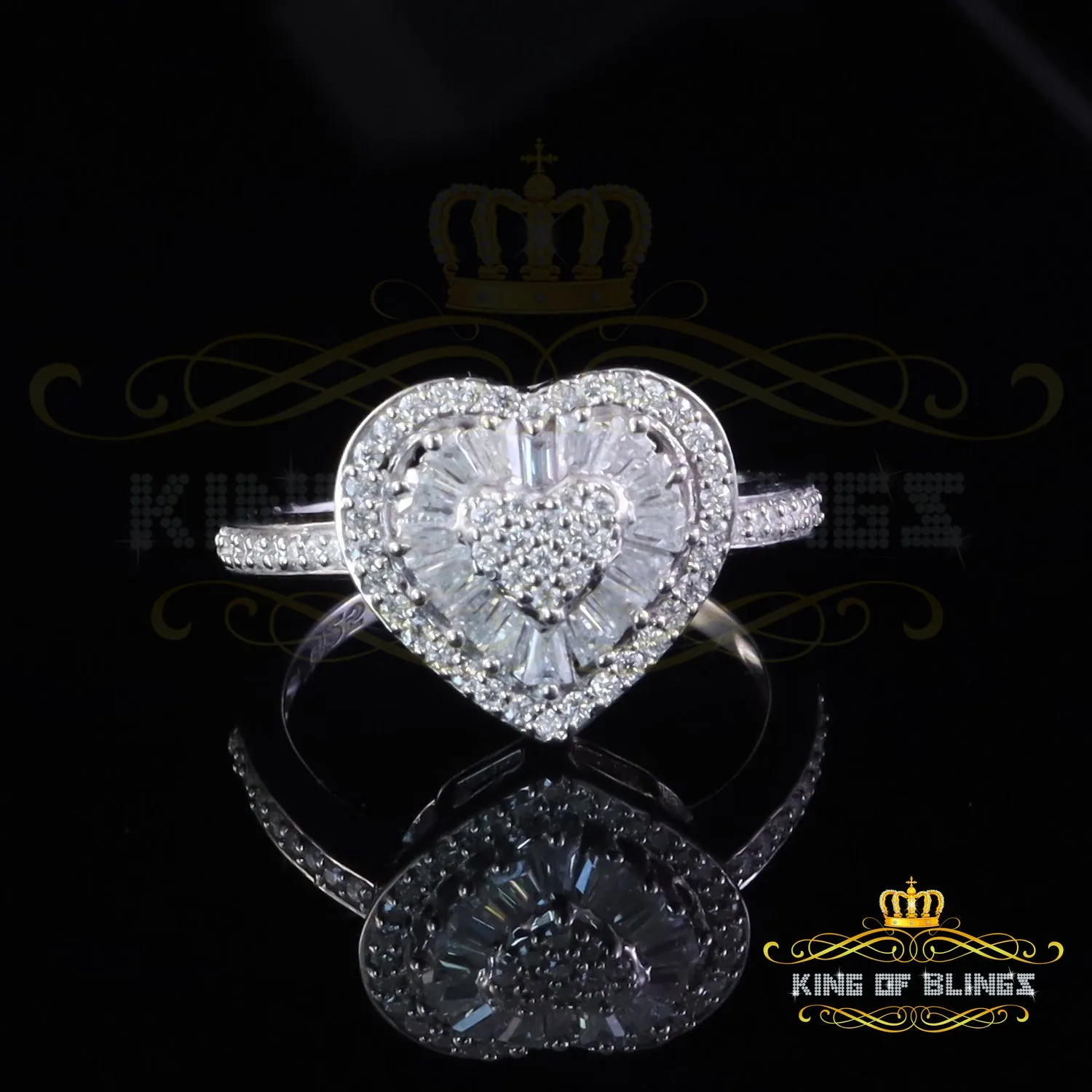 King of Bling's Womens 925 Sterling Silver White 1.00ct VVS 'D' Moissanite Heart Rings Size 7