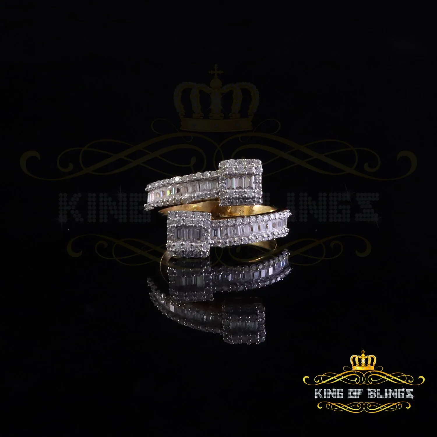 King of Bling's Womens 925 Sterling Yellow Silver 2.00ct VVS 'D' Moissanite Square Rings Size 8