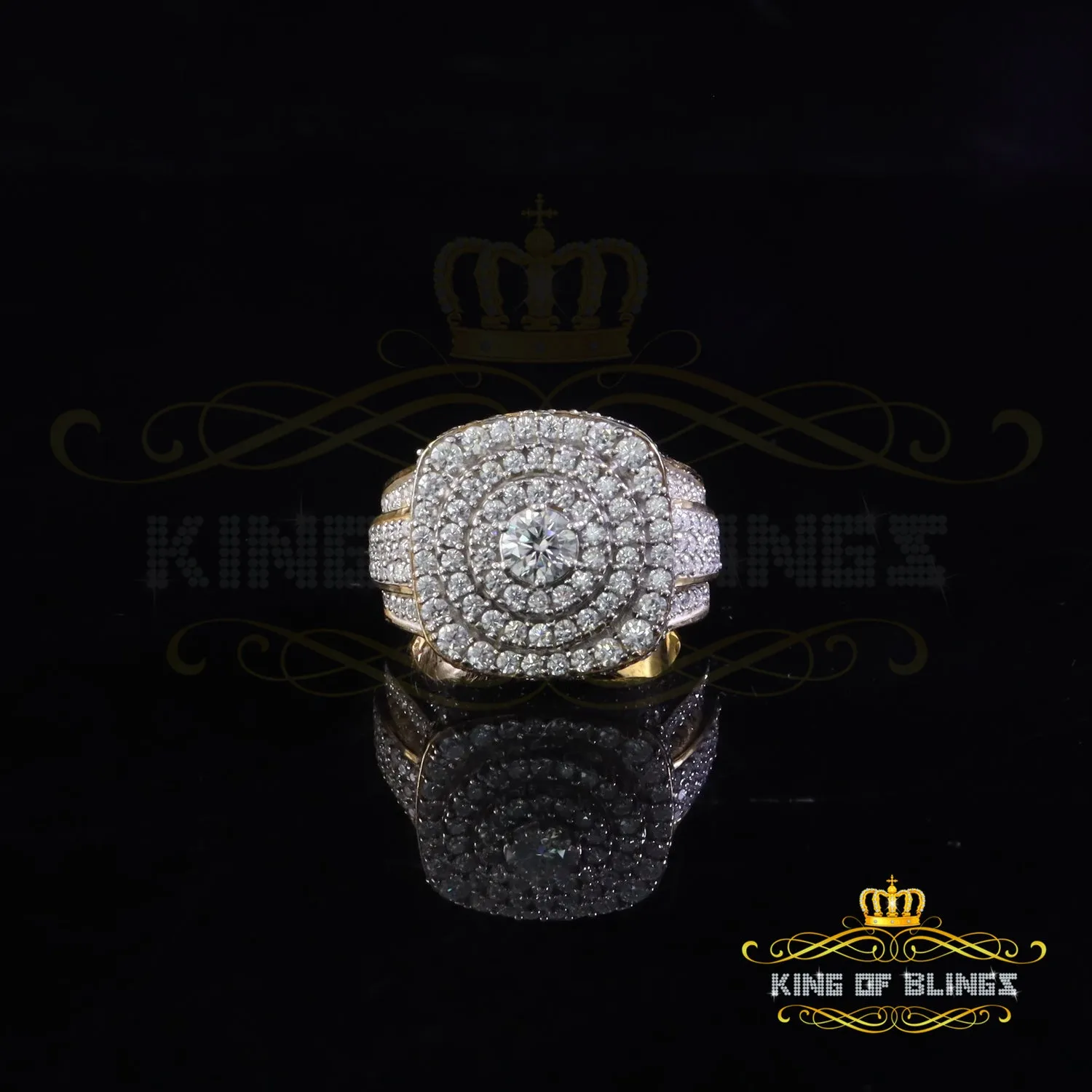 King of Bling's Yellow Sterling Silver 6.50ct VVS 'D' Moissanite Round Men's Rings Size 10