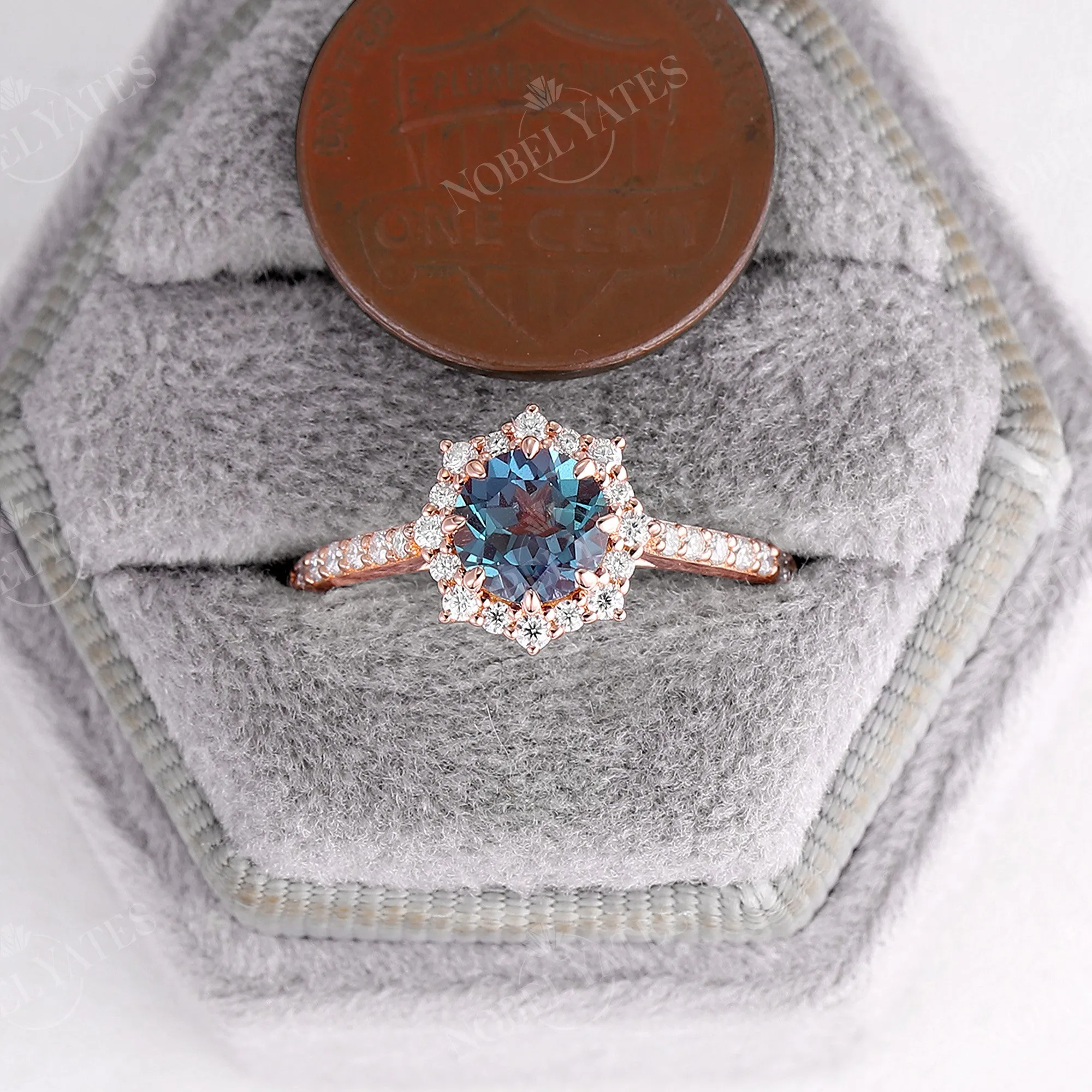 Lab Alexandrite Pave Halo Engagement Ring White Gold